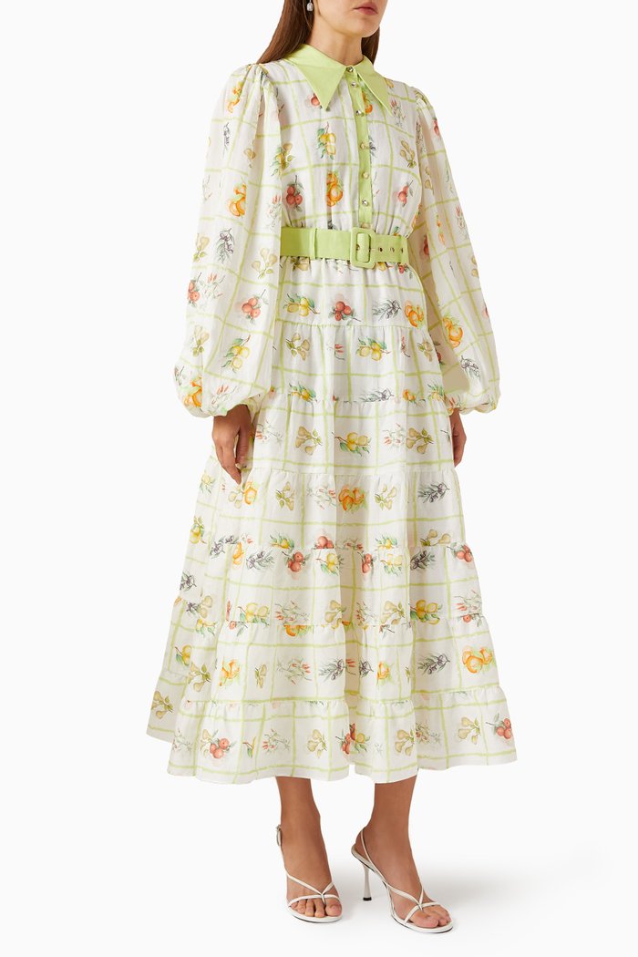 

Vigneto Printed Midi Dress in Linen, Multicolour