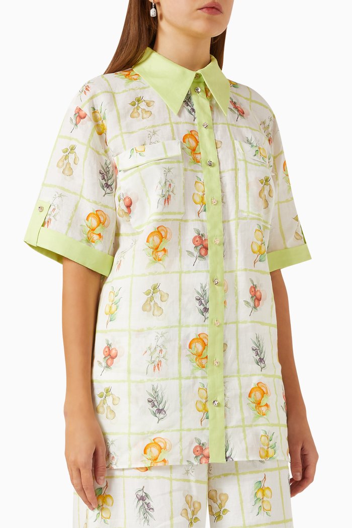 Vigneto Printed Shirt in Linen, Multicolour