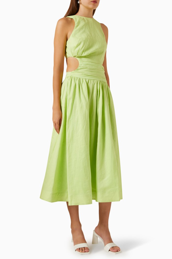 

Amalfi Midi Dress in Linen, Green