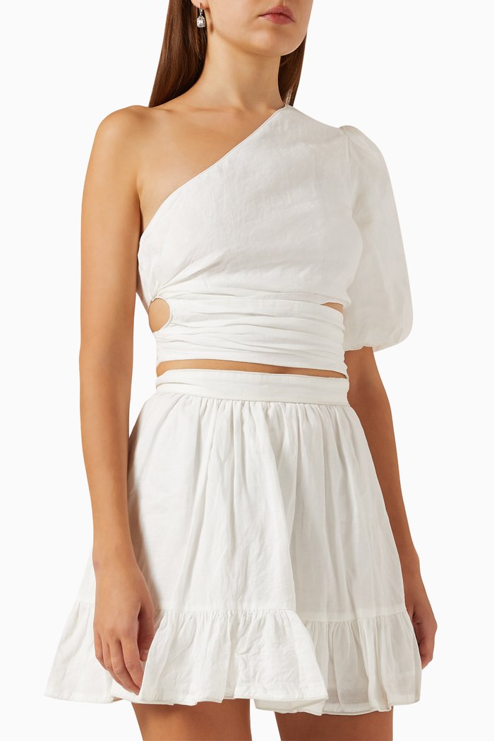 

Amalfi One-shoulder Crop Top in Linen, White