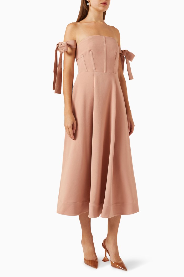 

Margherita Strapless Midi Dress in Crepe, Pink