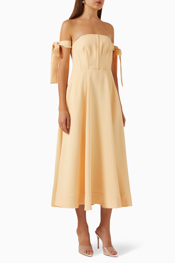 

Margherita Strapless Midi Dress in Crepe, Yellow