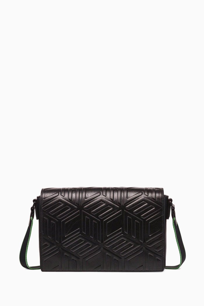 

Small Aren Messenger Bag in Crushed Cubic Leather, Black