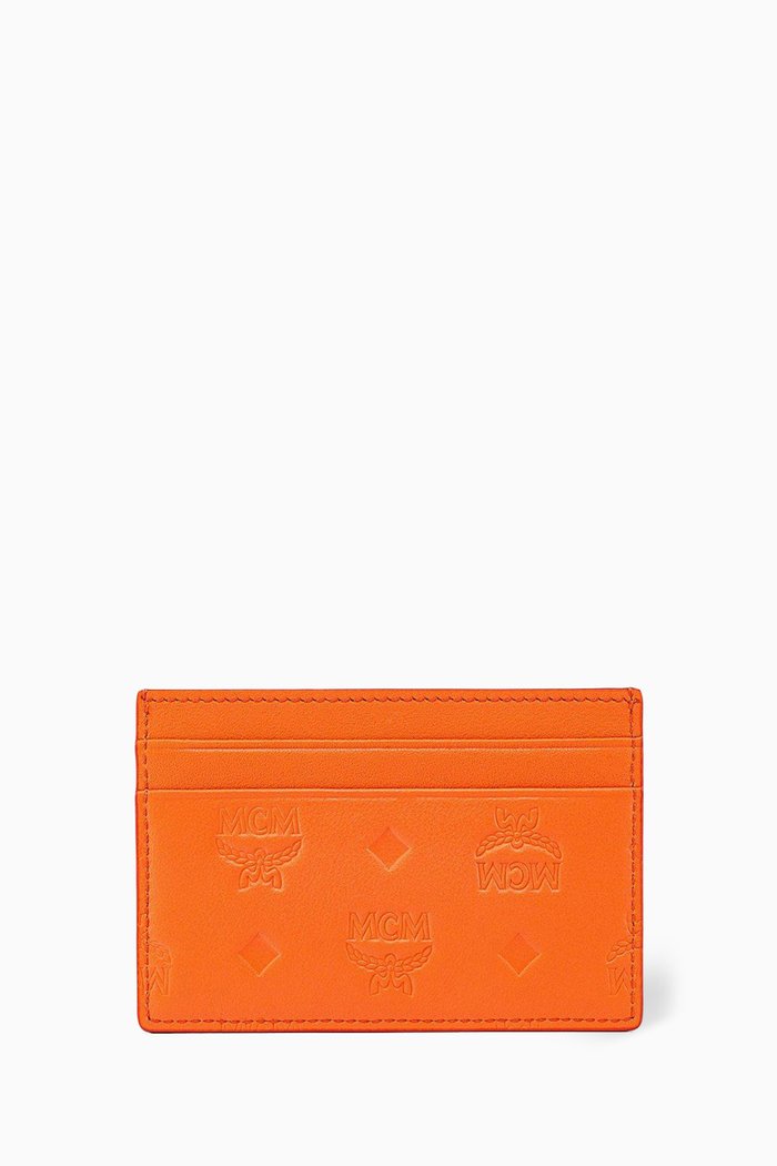

Mini Aren Card Case in Embossed Monogram Leather, Orange