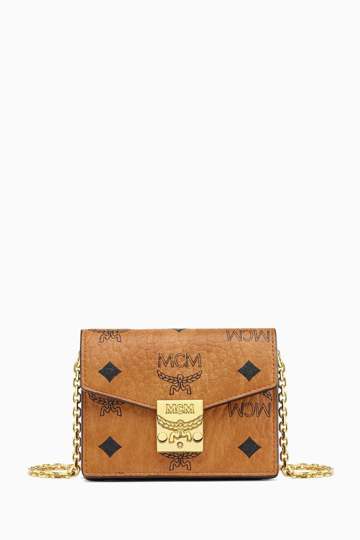 Mini Tracy Chain Card Wallet in Visetos, Brown