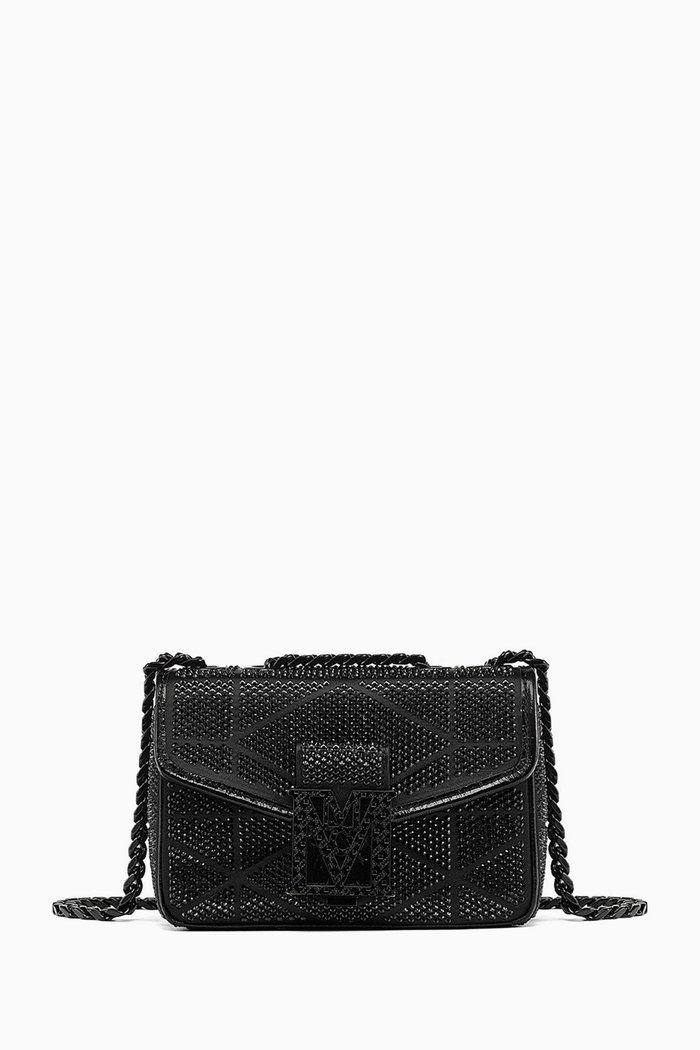 

Mini Travia Quilted Shoulder Bag in Crystal Satin Nylon, Black