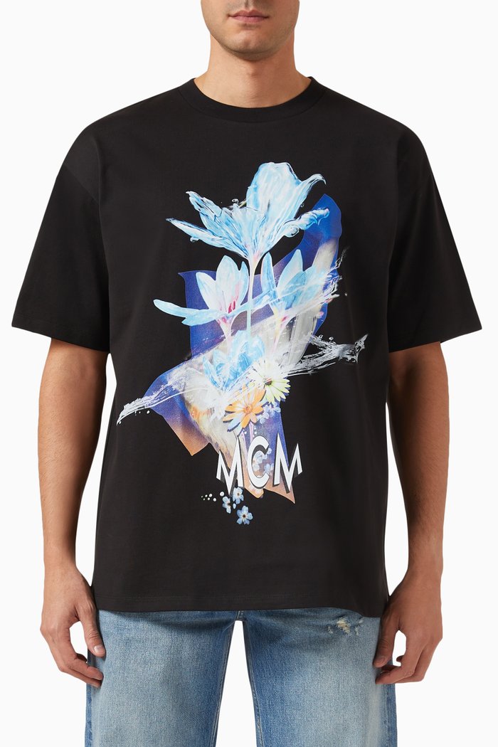 

Floral-print Logo T-shirt in Organic-cotton, Black