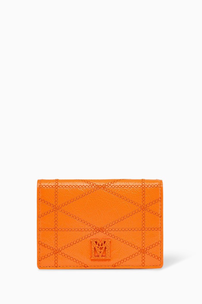 

Mini Travia Quilted Card Wallet in Crushed Leather, Orange