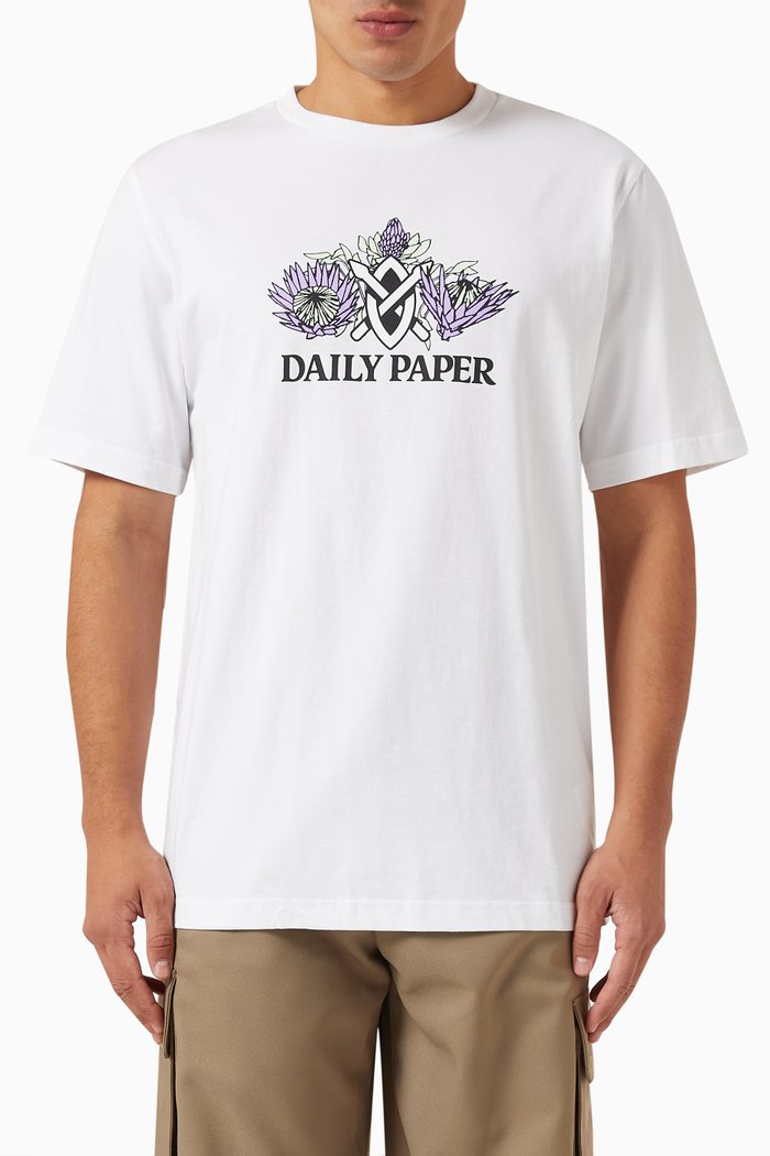 

Ratib Floral Print T-shirt in Cotton, White