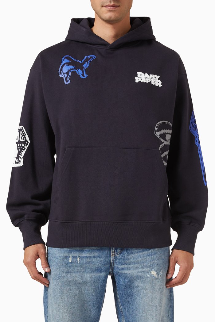 

Raymond Graphic-print Hoodie in Brushed-fleece, Blue