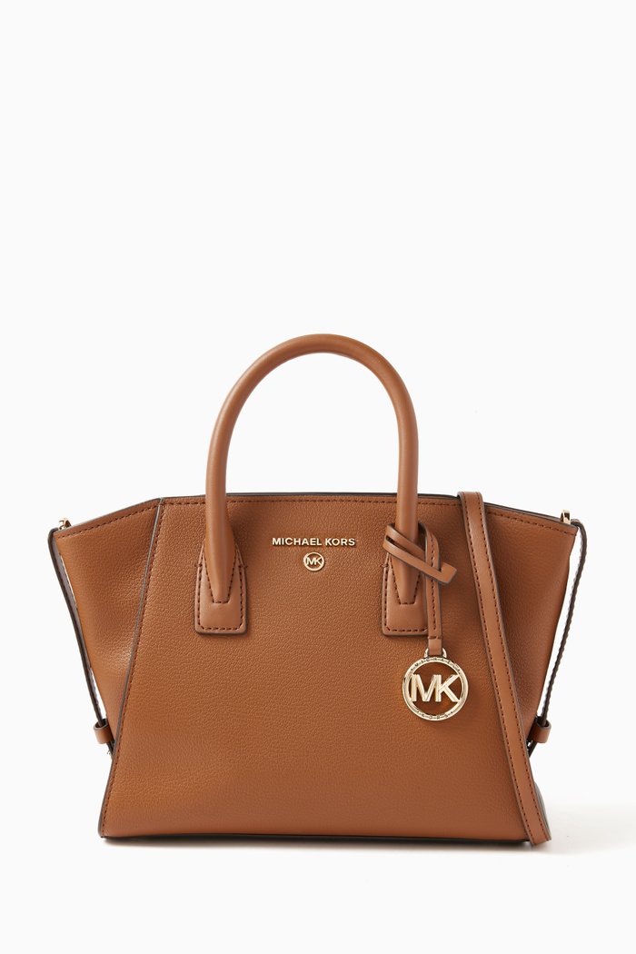 

Small Avril Zip Satchel Bag in Leather, Brown