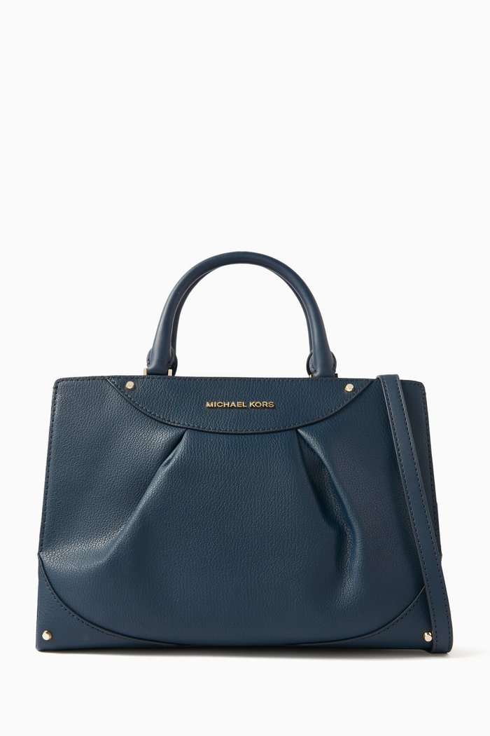 

Medium Enzo Satchel Bag in Leather, Blue
