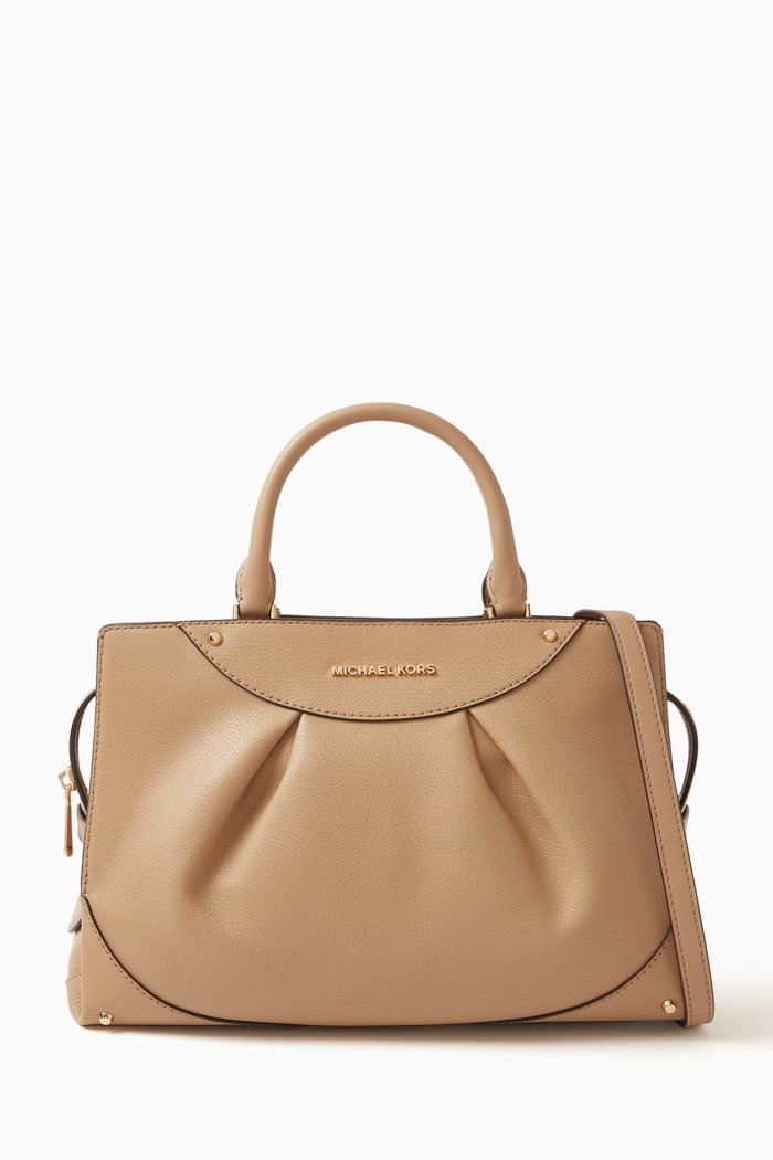 

Medium Enzo Satchel Bag in Leather, Brown