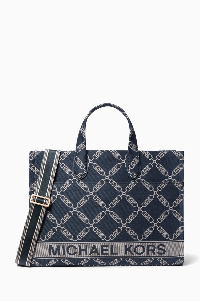 

Large Gigi Empire Logo Tote Bag in Jacquard, Blue