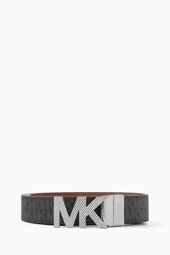 

Reversible Logo Buckle Belt in Coated Canvas & Leather, Black