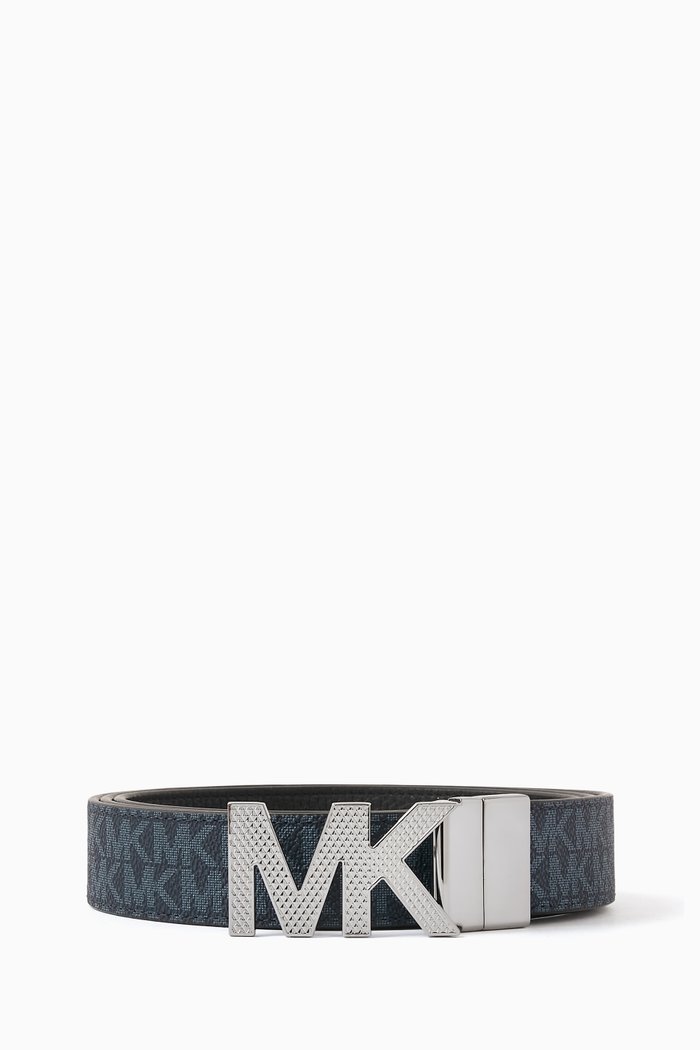 

Reversible Logo Buckle Belt in Coated Canvas & Leather, Blue