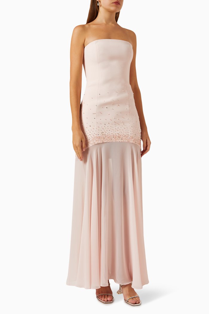 

Lida Maxi Dress in Crepe & Chiffon, Pink