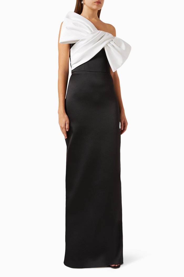 

Bernice Bow Maxi Dress in Satin, Black