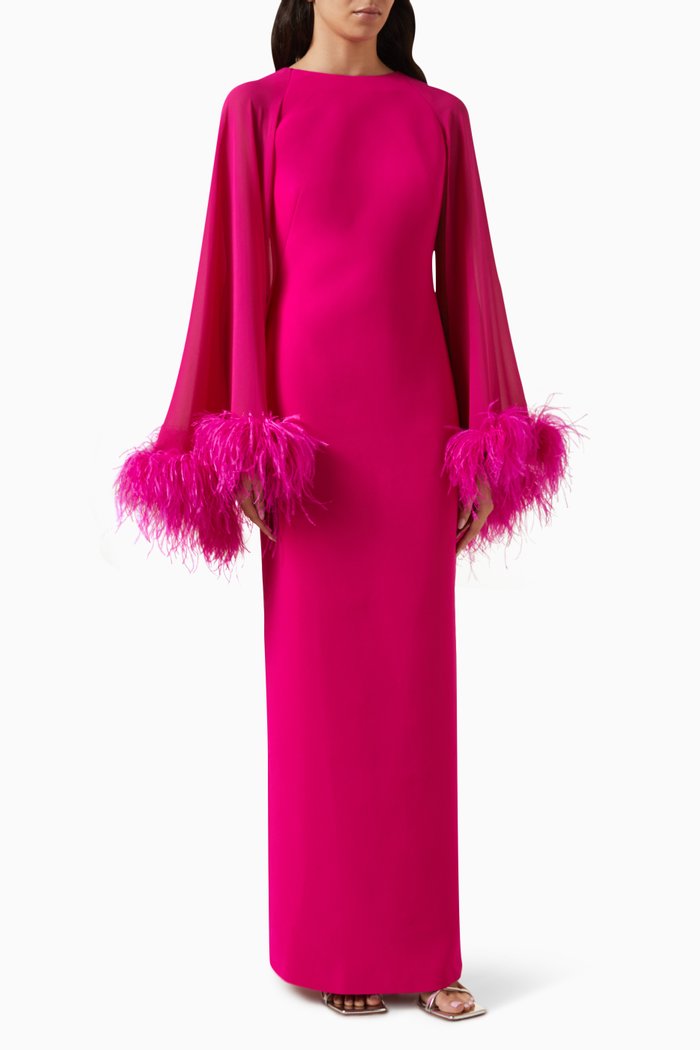 

Windy Feather-trimmed Dress in Crepe, Pink