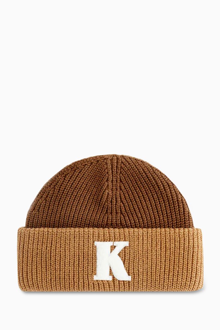 

Kids Two-tone Beanie Hat in Cotton-knit, Brown