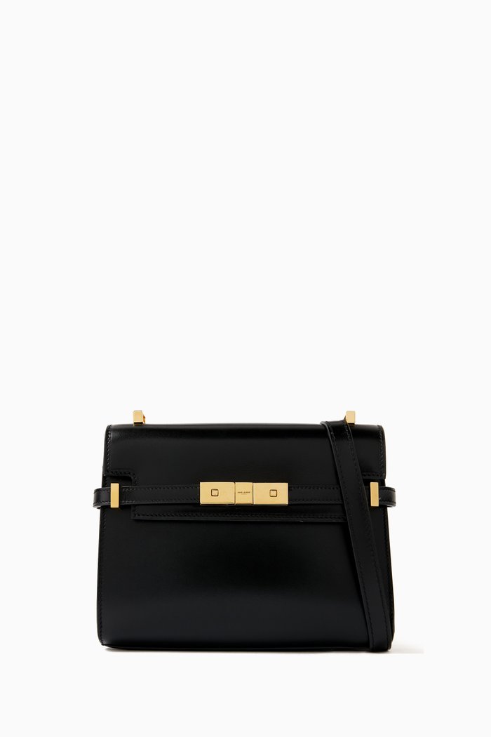 Mini Manhattan Shoulder Bag in Box Leather, Black