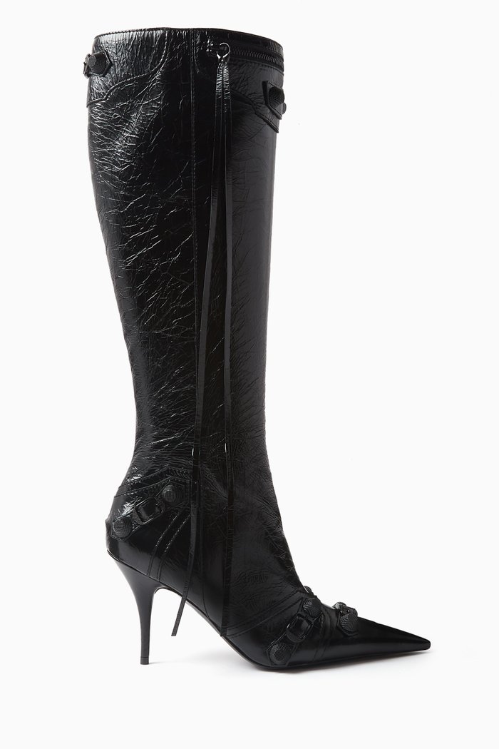 Cagole 90 Boots in Patent Crinkled Calfskin, Black