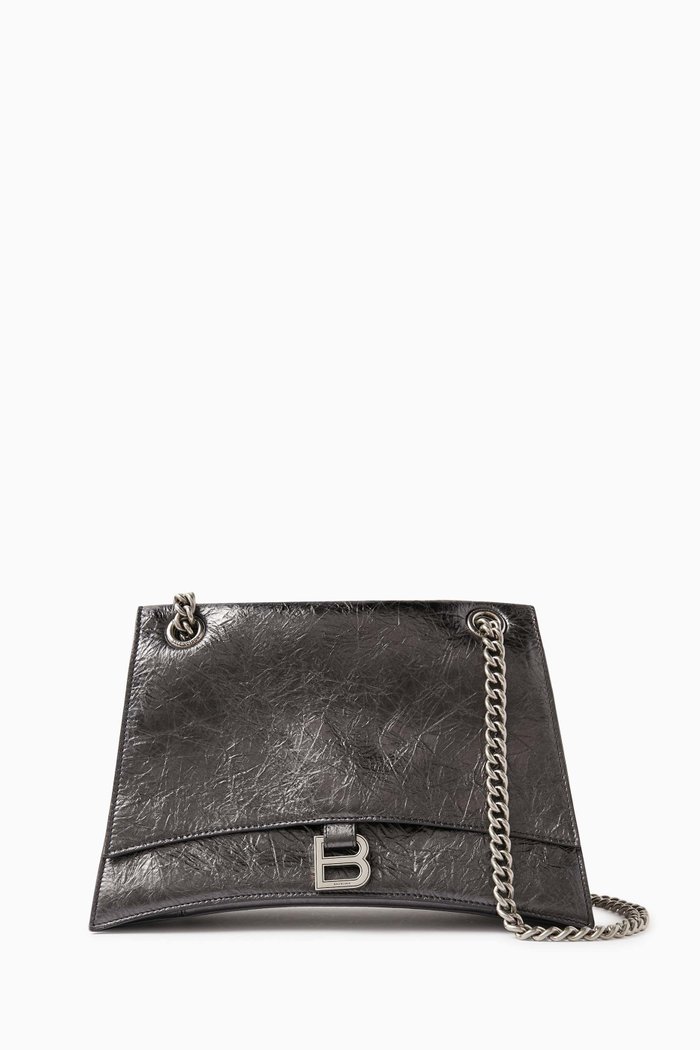 

Medium Crush Shoulder Bag in Metallic Quilted Leather, Grey