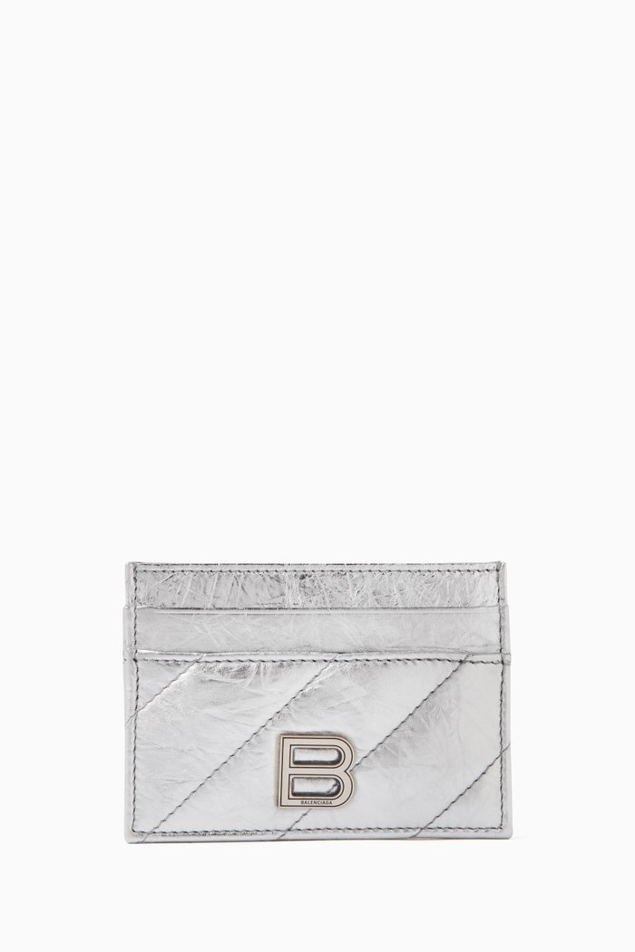 

Crush Card Holder in Metallized Quilted Calfskin, Silver