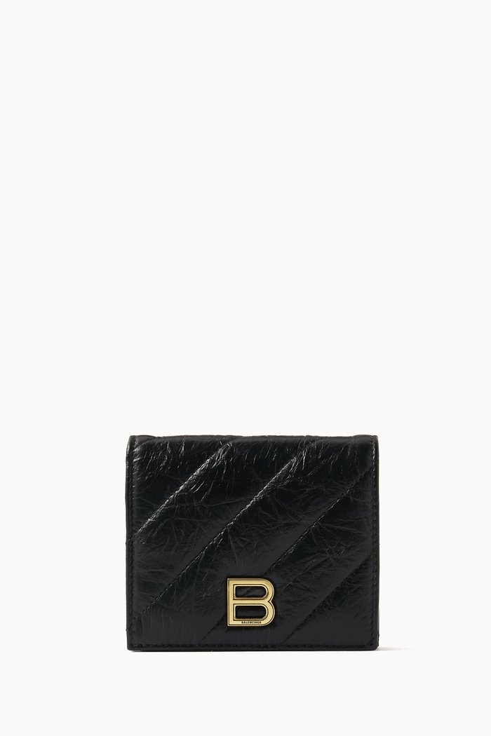 

Crush Flap Coin & Card Holder in Quilted Leather, Black