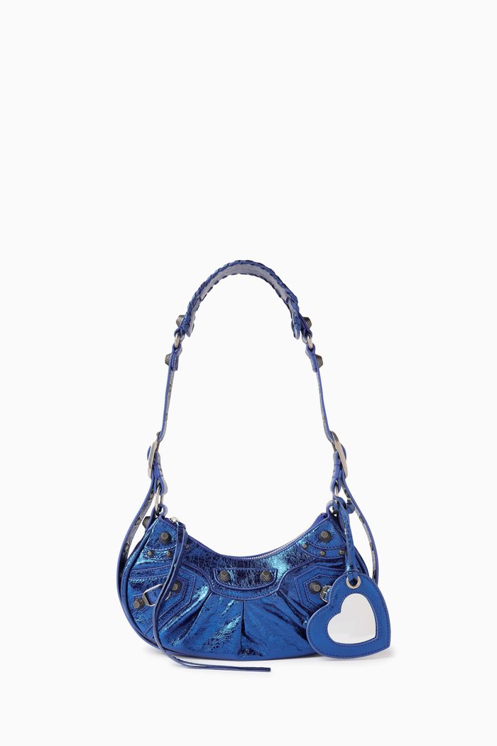 

XSmall Le Cagole Shoulder Bag in Metallized Arena Lambskin, Blue