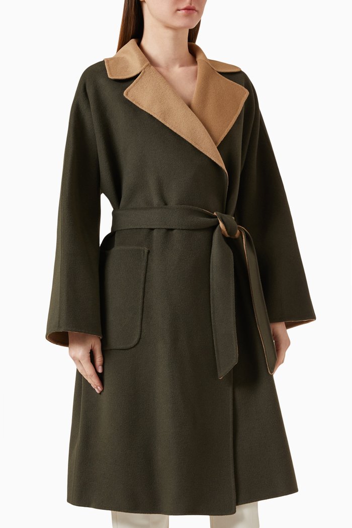 

Rail Belted Coat in Wool, Green