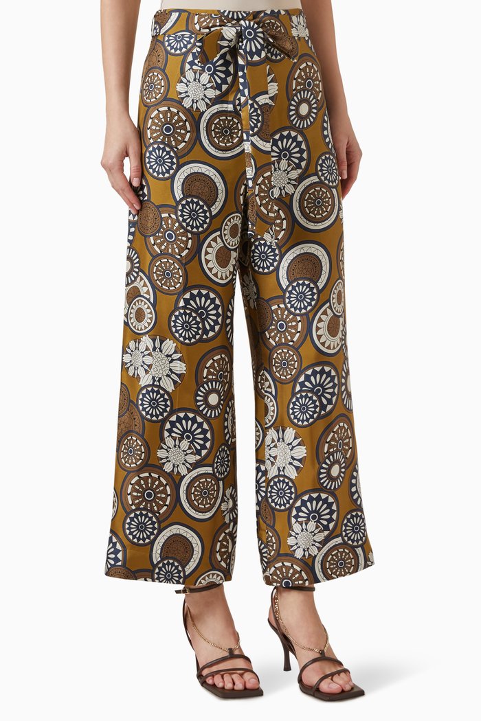 Timeb Printed Pants in Silk, Yellow