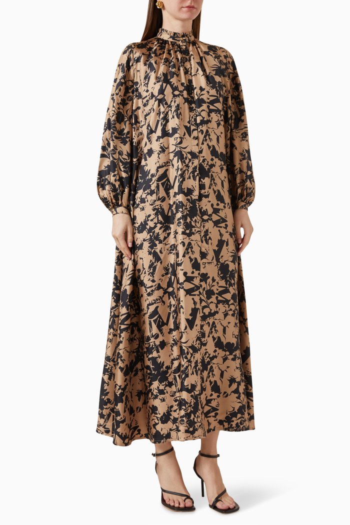 

Prosit Shirt Dress in Silk, Brown