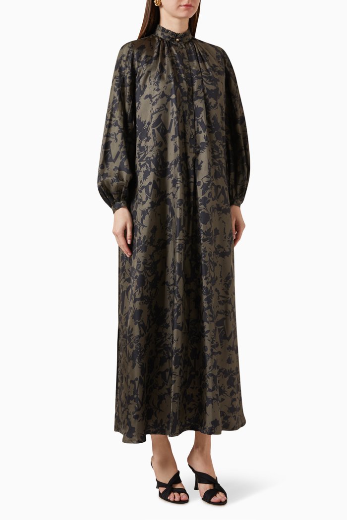 Prosit Shirt Dress in Silk, Green