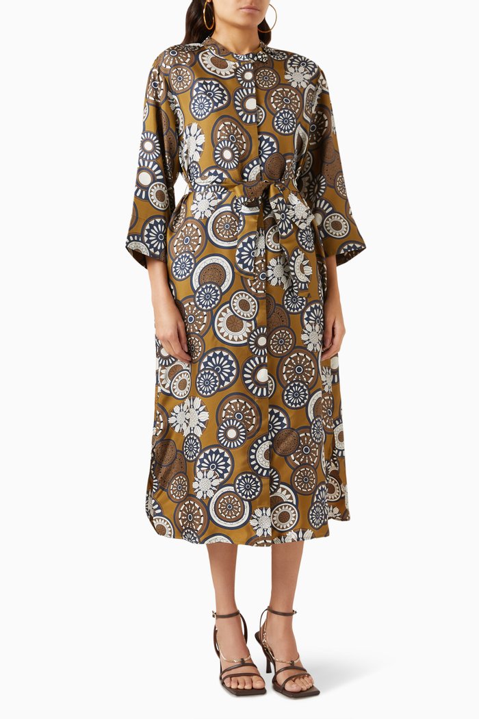 

Printed Midi Dress in Silk-twill, Yellow
