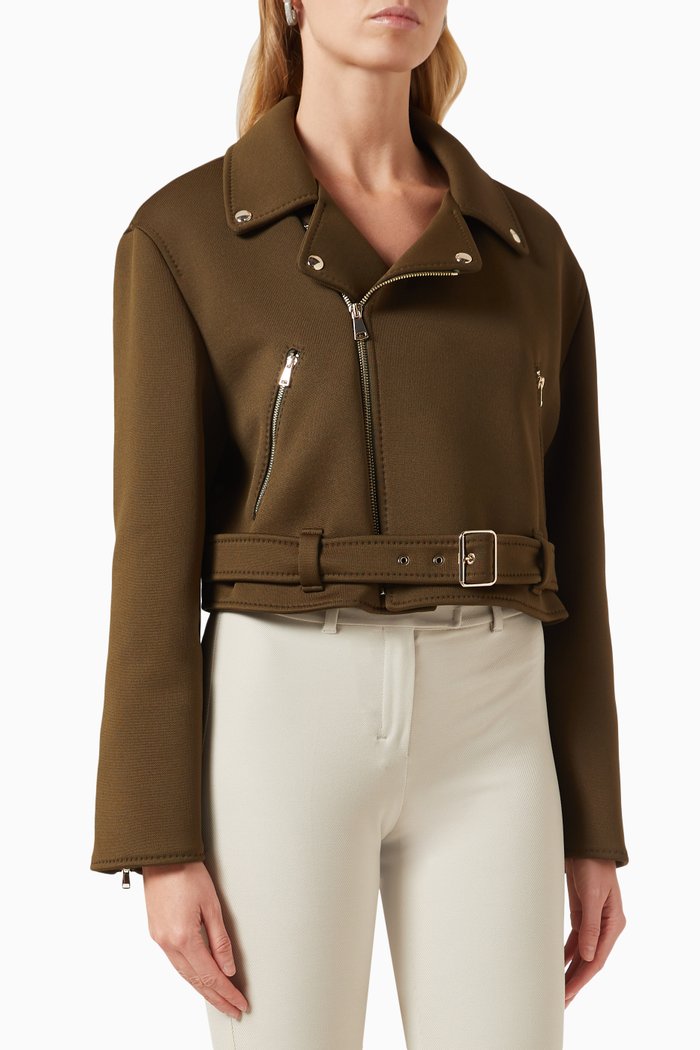 

Spezie Short Biker Jacket in Technical Jersey, Green