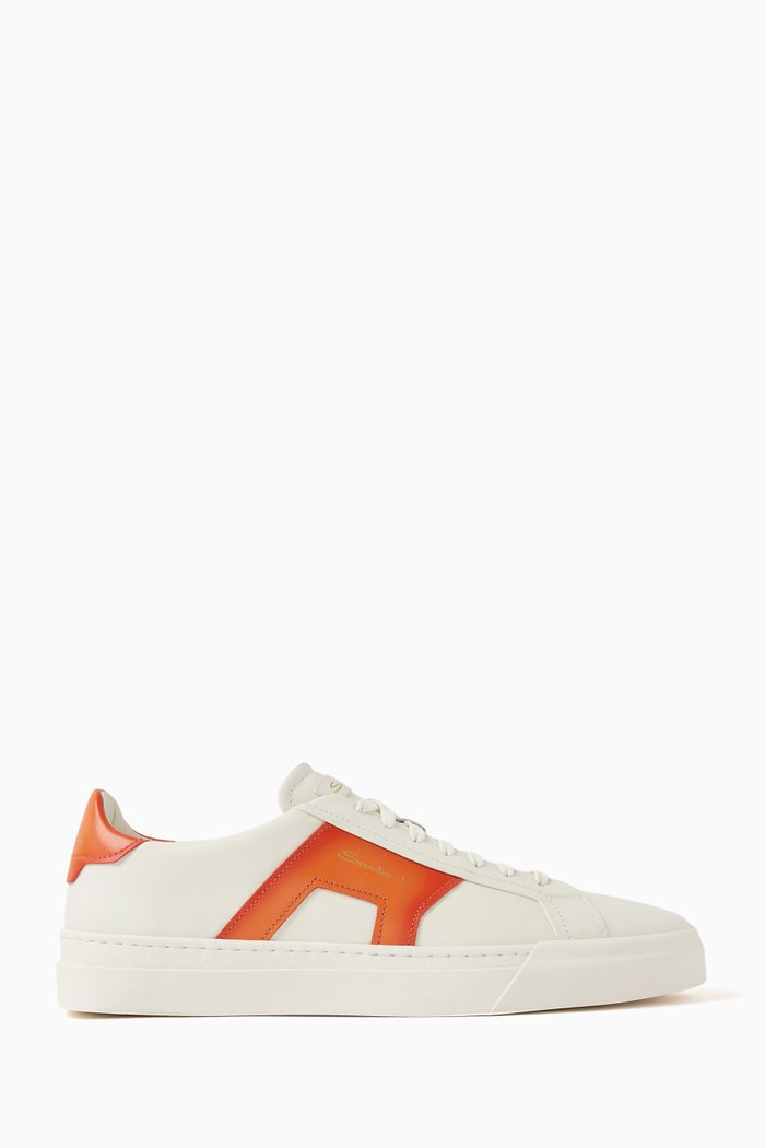 

Double-buckle Low-top Sneakers in Leather, Brown
