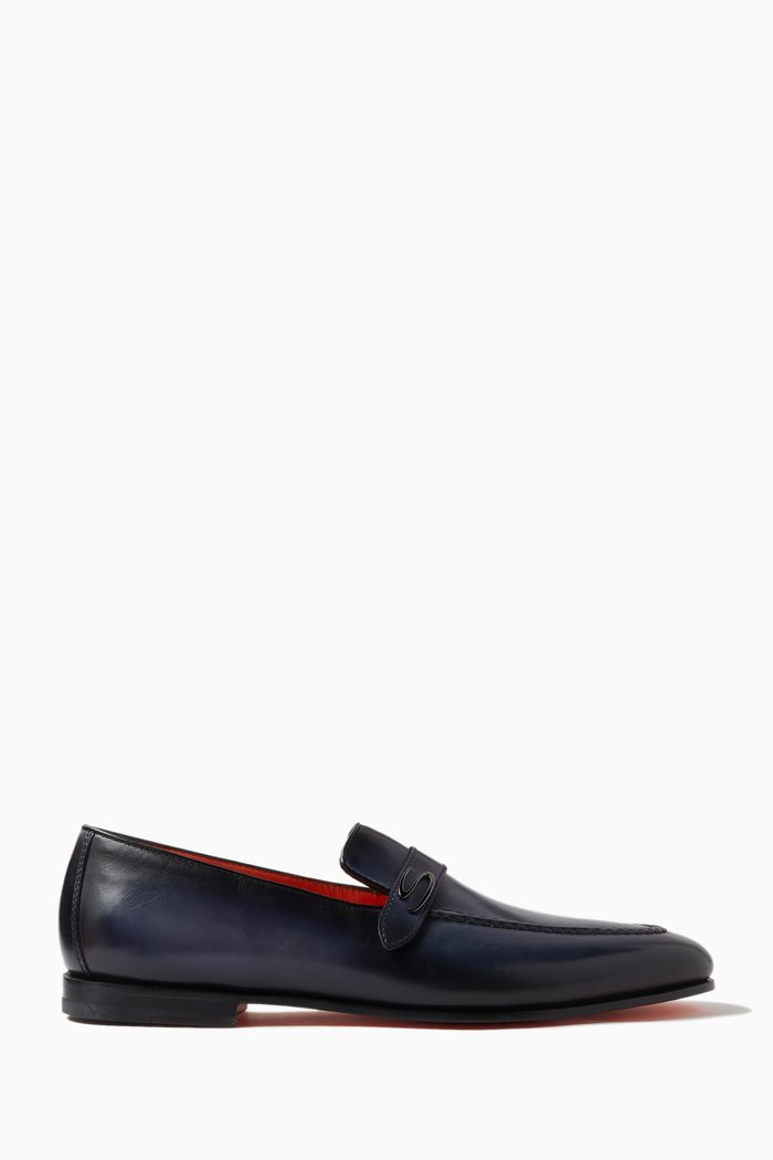 Discus Logo Loafers in Leather, Blue