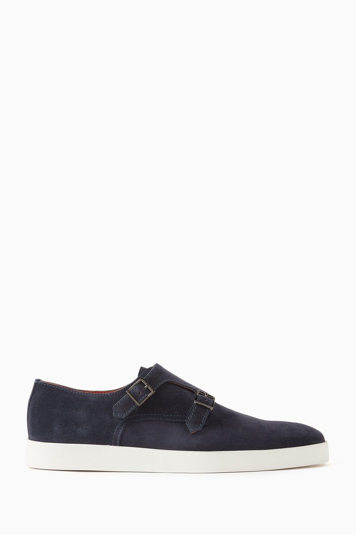 

Bankable Double-buckle Loafers in Suede, Blue