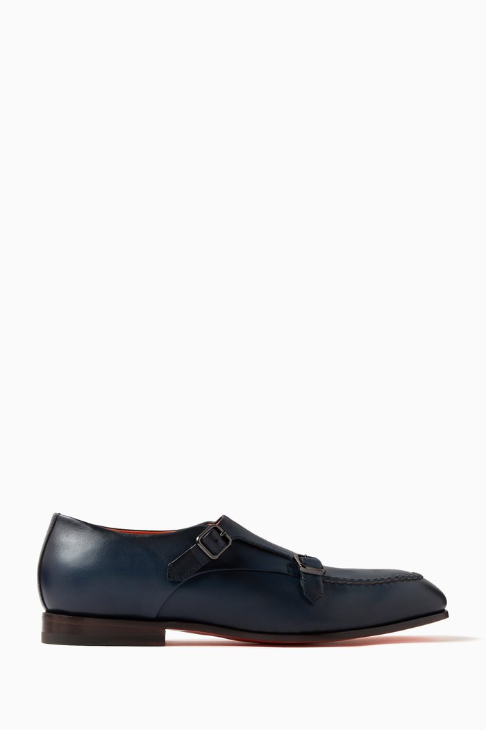 

Gurinder Double-buckle Loafers in Leather, Blue