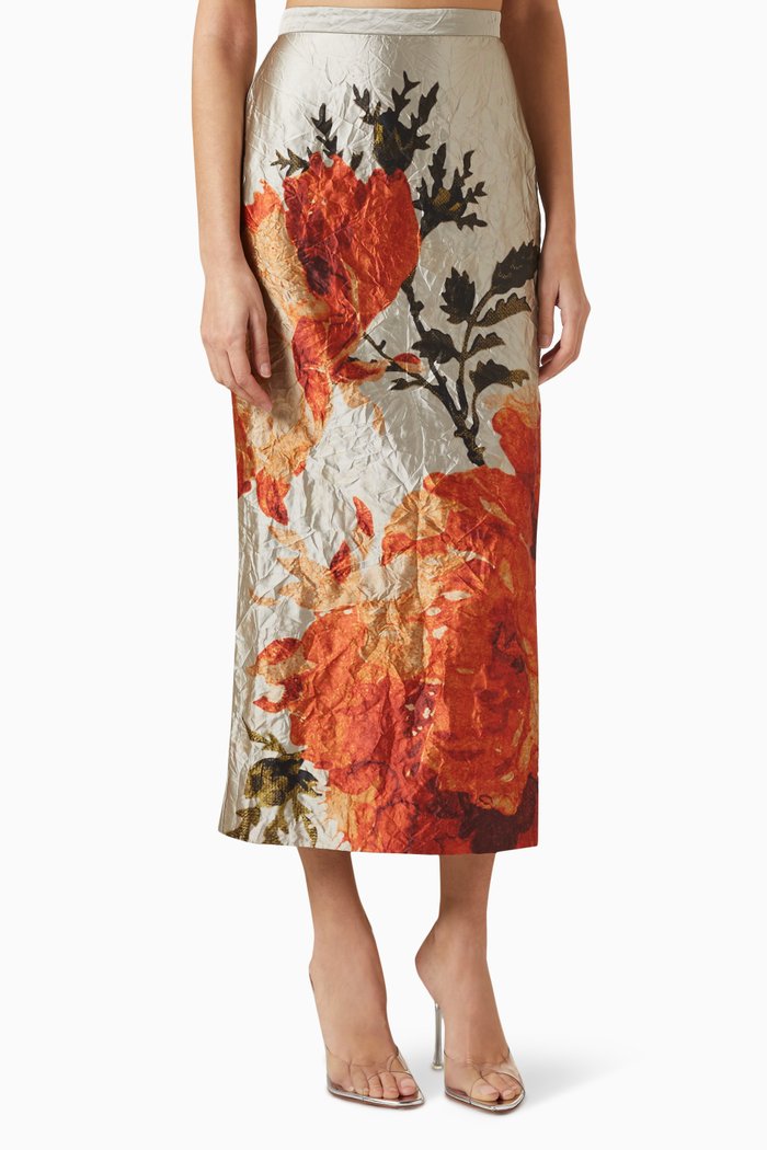 

Midi Skirt in Textured-satin, Neutral