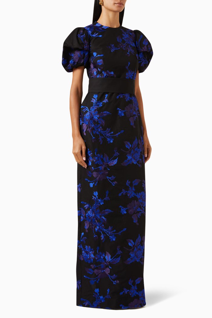 

Bow-Tie Detail Column Maxi Dress in Cotton Faille, Black