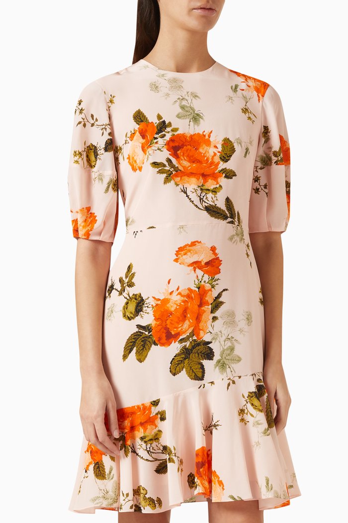 

Floral-print Dress in Silk, Pink