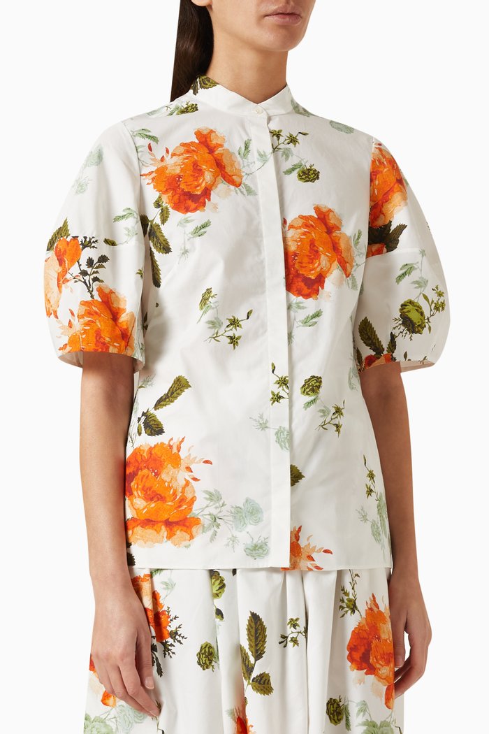 

Floral-print Shirt in Cotton-poplin, White