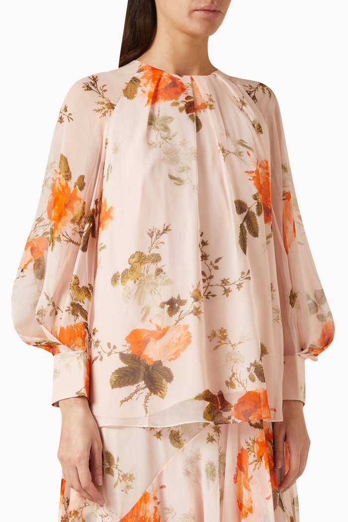 

Gathered Neck Blouse in Silk Voile, Pink