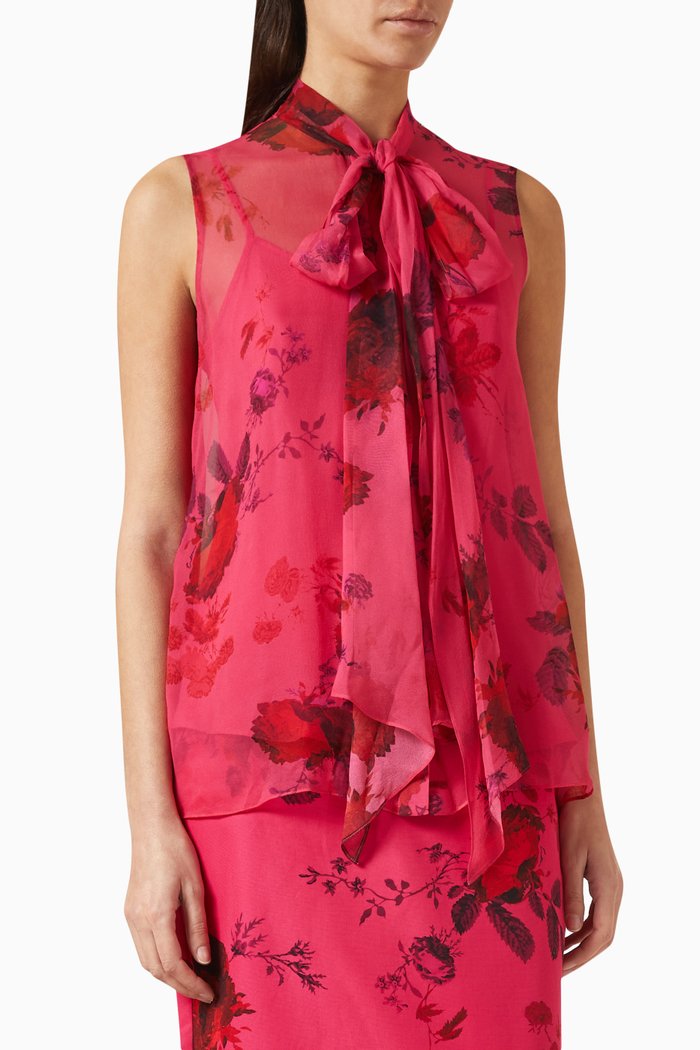 Floral-print Top in Silk, Pink