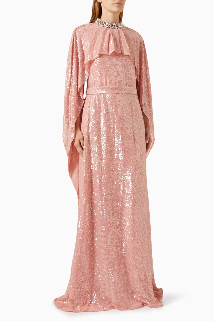 

Cape-sleeve Maxi Dress in Sequin, Pink