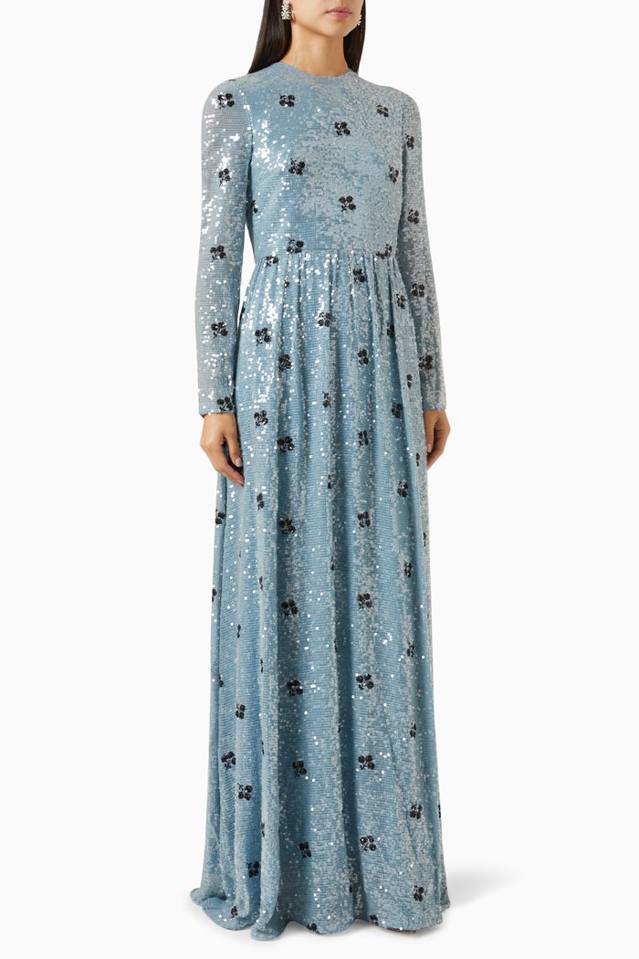 

Ditsy Floral Sequin-embellished Maxi Gown, Blue
