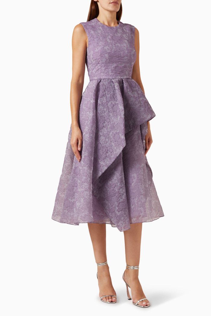 

Asymmetric Tiered Dress in Organza, Purple