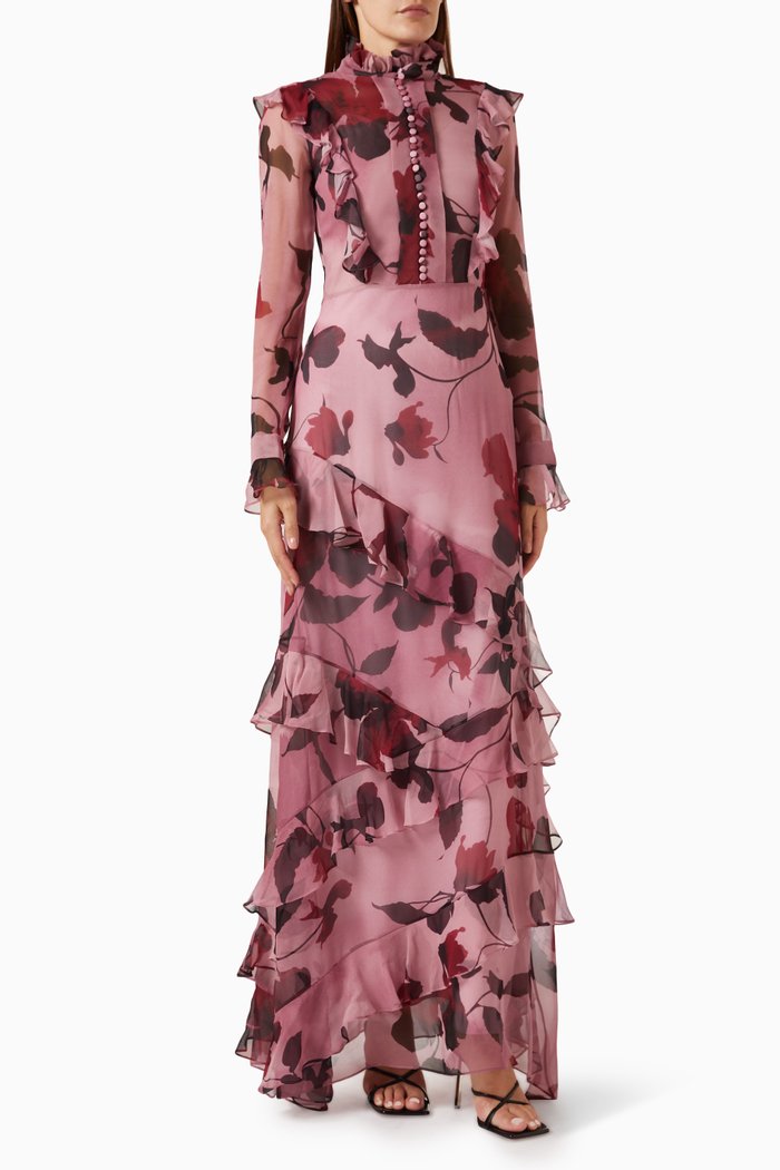 

Evelyn Ruffle Detail Gown in Silk Voile, Pink